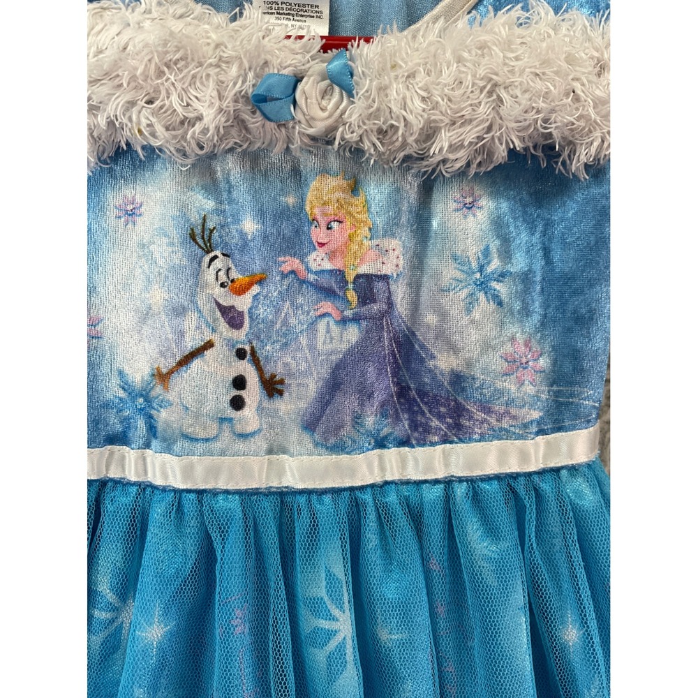 Disney Frozen Elsa Olaf Nightgown Girls 3T Blue Snowflake Mesh Gown Princess - Picture 2 of 6